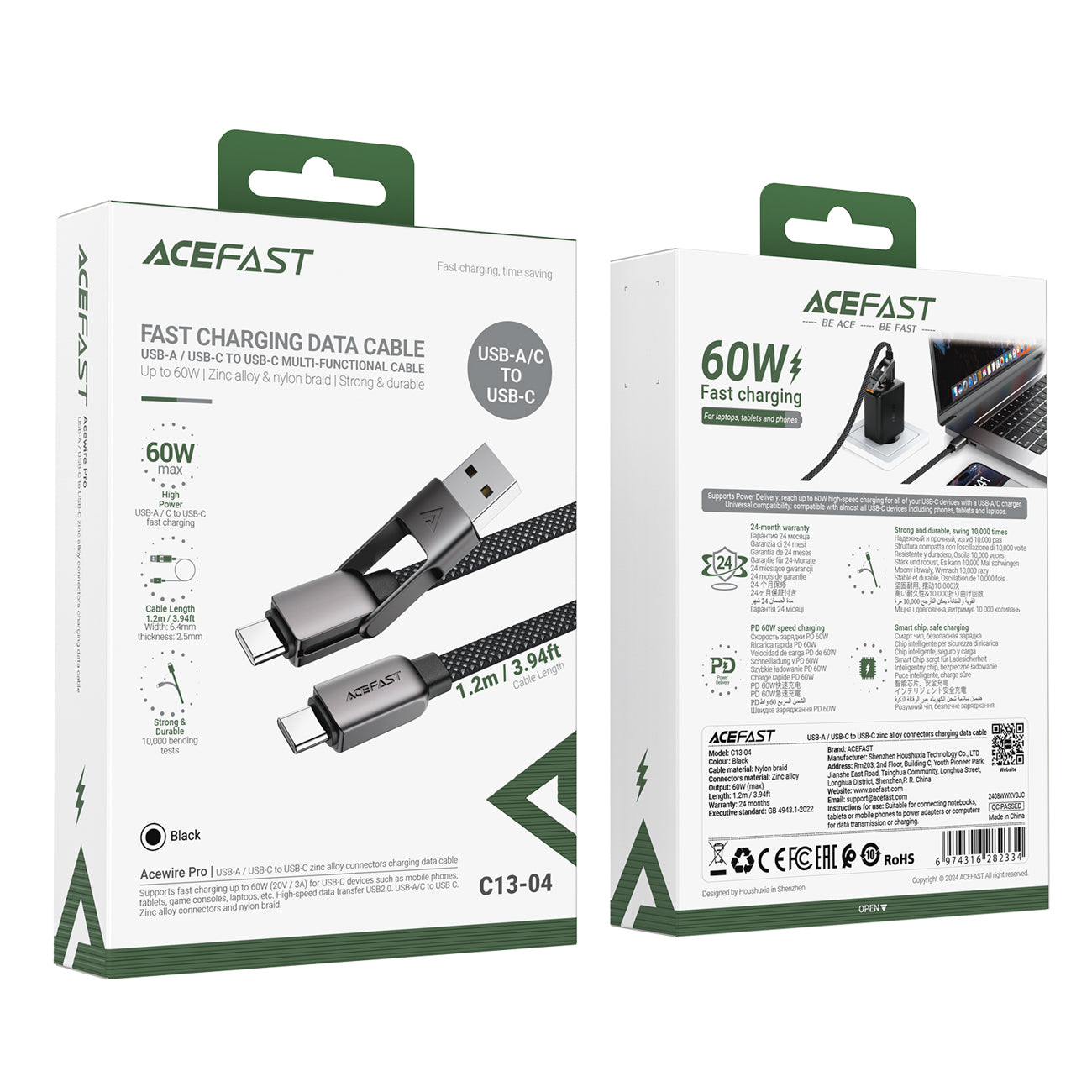 Acefast C13-04 __TK1__ - USB-A / __TK1__ Kabelis 480Mb/s 3A 1.2m - juodas