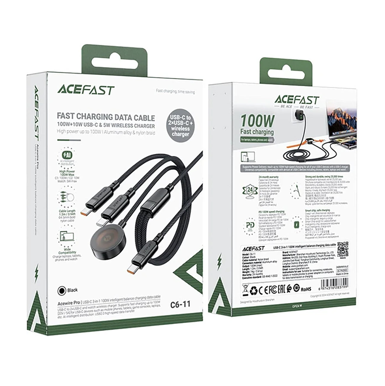Acefast C6-11 __TK1__ 3in1 Kabelis - 2x __TK1__ / Qi 480Mb/s 100W 1.___TK10_