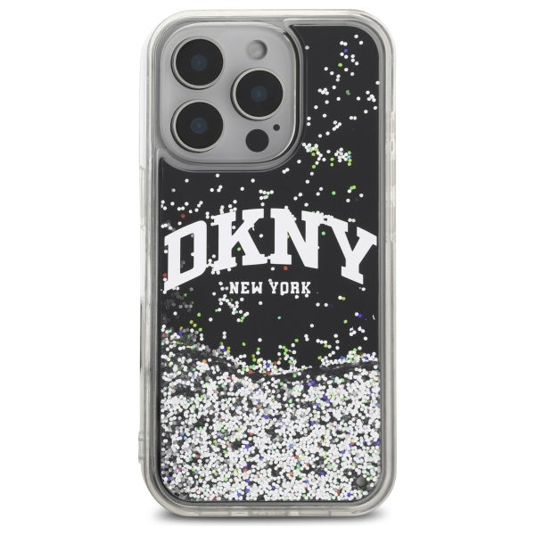DKNY Liquid Glitter dėklas iPhone 16 Pro – juodas