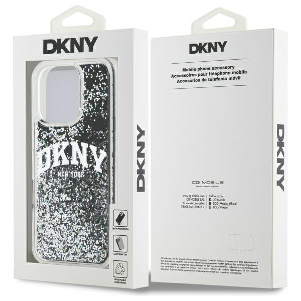 DKNY Liquid Glitter dėklas iPhone 16 Pro – juodas