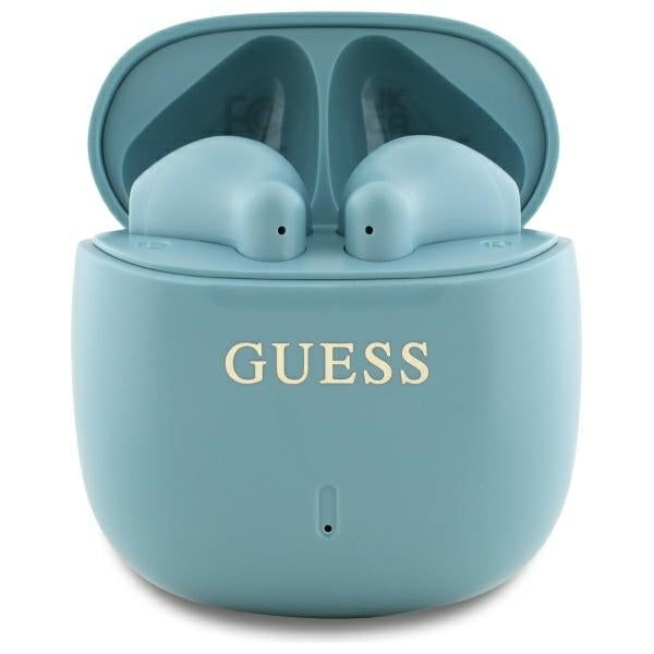 Guess Bluetooth ausinės GUTWSJ14ESGQ TWS + prijungimo stotelė turkio/turkio spalvos spausdintas klasikinis logotipas