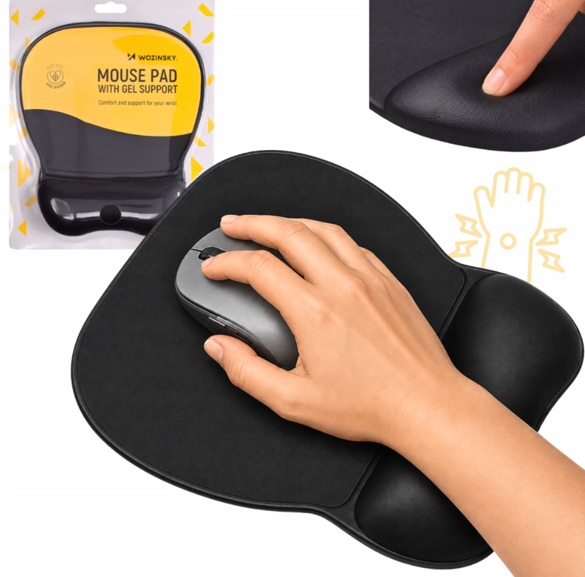 Ergonomiškas pelės kilimėlis su gelevine riešo atrama iš eko odos, didelis, antisuslydus - juodas -- Uncategorized