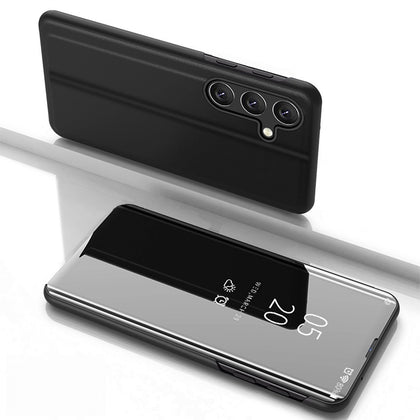 Samsung Galaxy S25 Clear View dėklas su atvartu – juodas