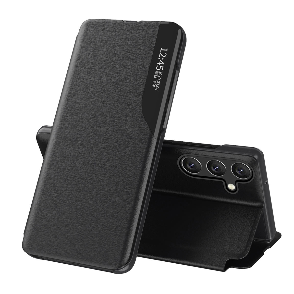 Atverčiamas eko odos dėklas Samsung Galaxy S24 FE – juodas