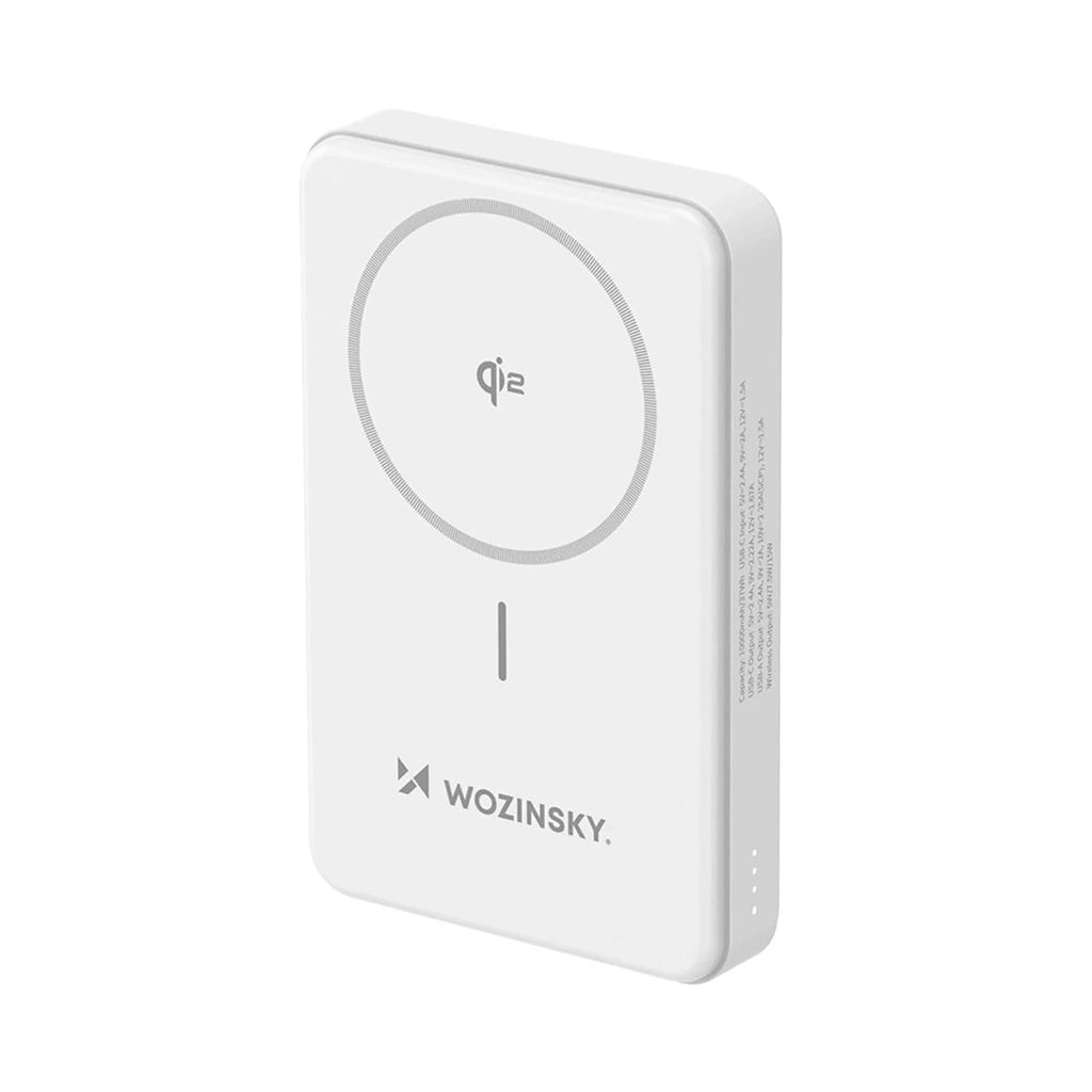 Wozinsky išorinė baterija WLWP-10KA0Y3WS 22.5W PD Qi2 10000 mAh, su stovu, 1x USB-A, 1x USB-C - balta