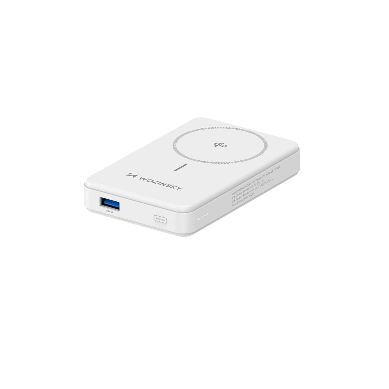Wozinsky išorinė baterija WLWP-10KA0Y3WS 22.5W PD Qi2 10000 mAh, su stovu, 1x USB-A, 1x USB-C - balta
