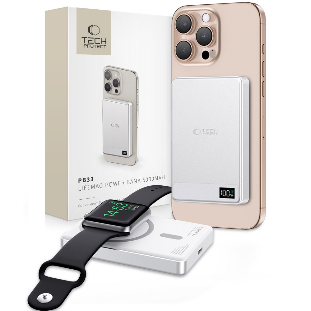 Tech-Protect išorinė baterija PB33 LifeMag MagSafe 5000mAH - sidabrinė -- Powerbanks