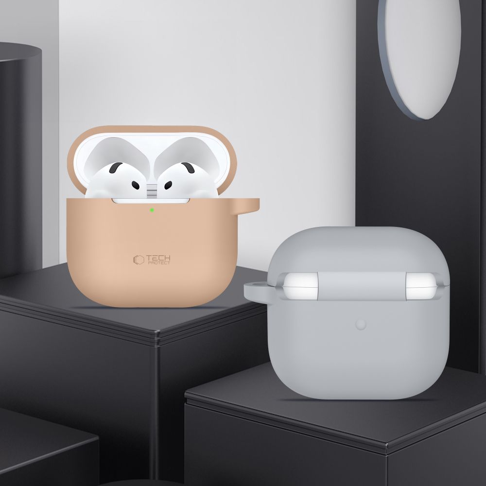 Tech-Protect silikoninis dėklas AirPods 4 su kabliuku – pilkas -- AirPods 4