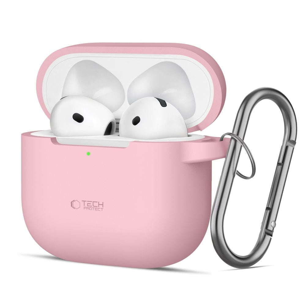 Tech-Protect silikoninis dėklas AirPods 4 su karabinu – rožinis -- AirPods 4