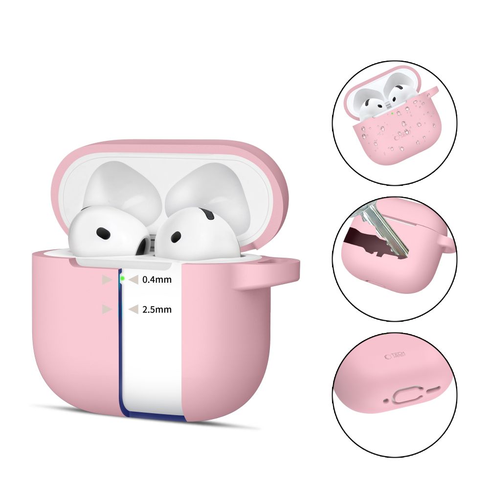 Tech-Protect silikoninis dėklas AirPods 4 su karabinu – rožinis -- AirPods 4