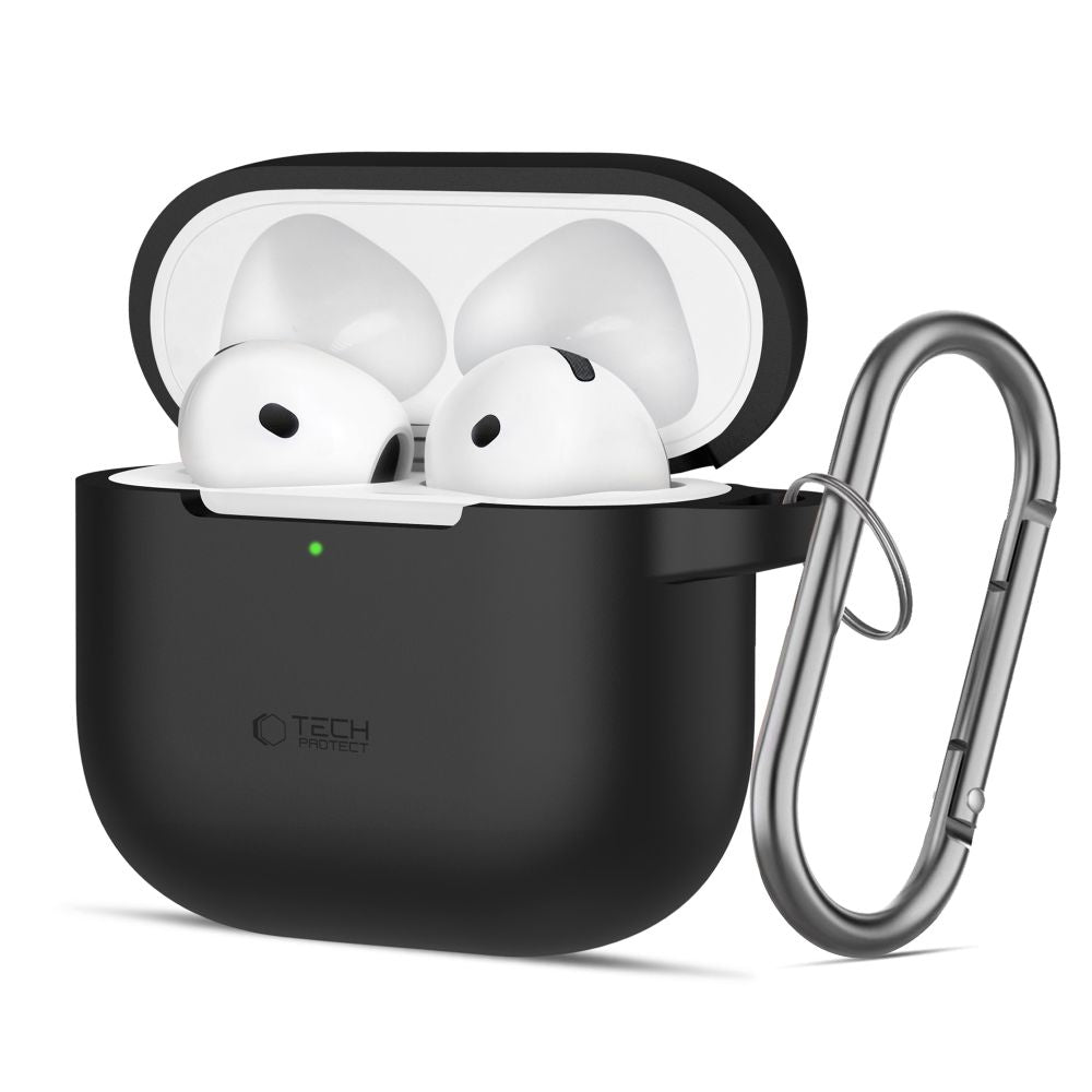 Tech-Protect silikoninis dėklas AirPods 4 su karabinu – juodas -- AirPods 4