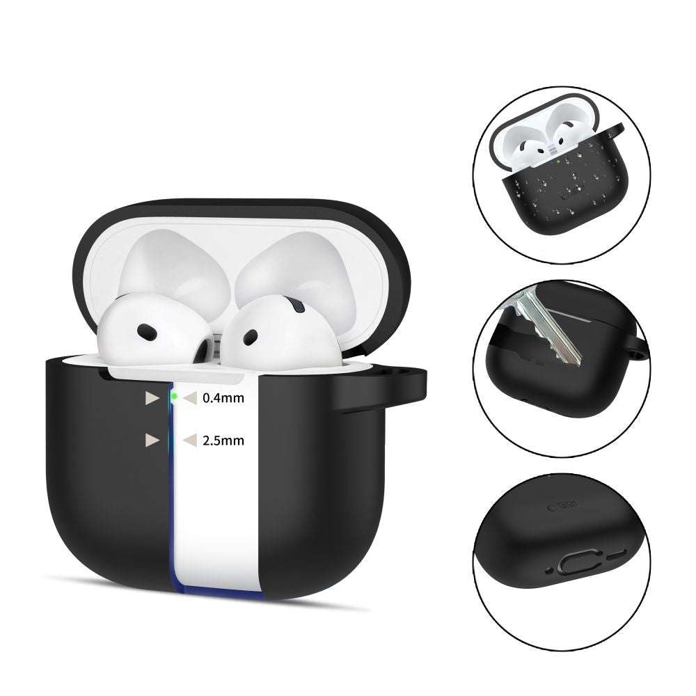 Tech-Protect silikoninis dėklas AirPods 4 su karabinu – juodas -- AirPods 4