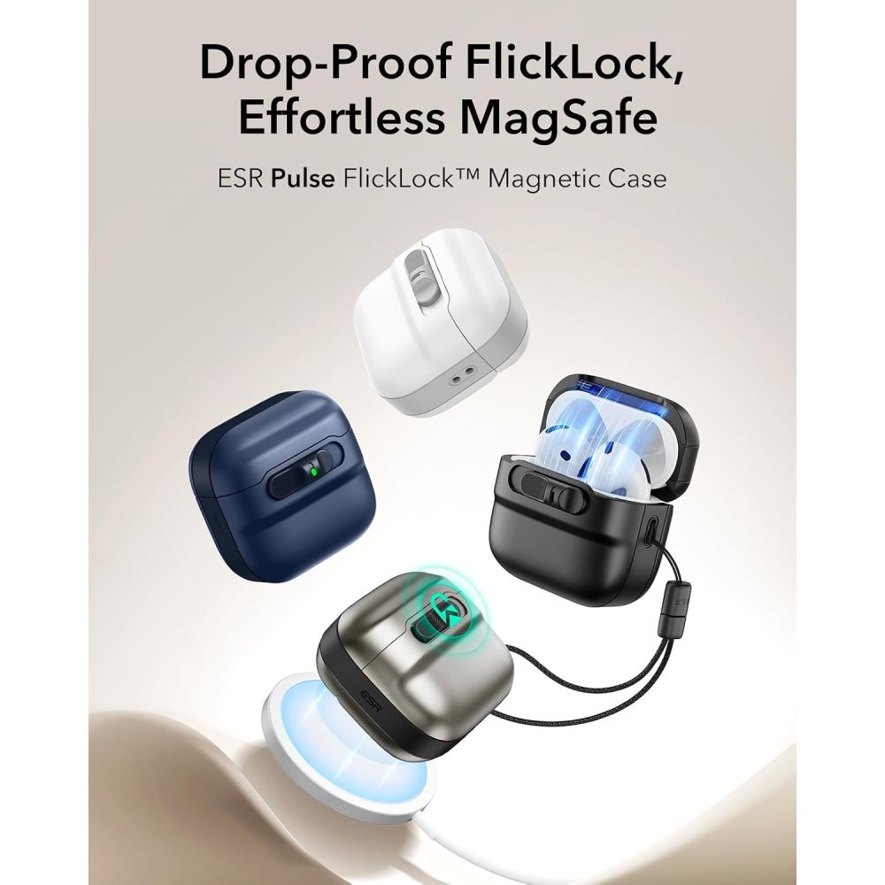 Dėklas ESR Pulse HaloLock MagSafe, skirtas AirPods 4 - juodas -- AirPods 4