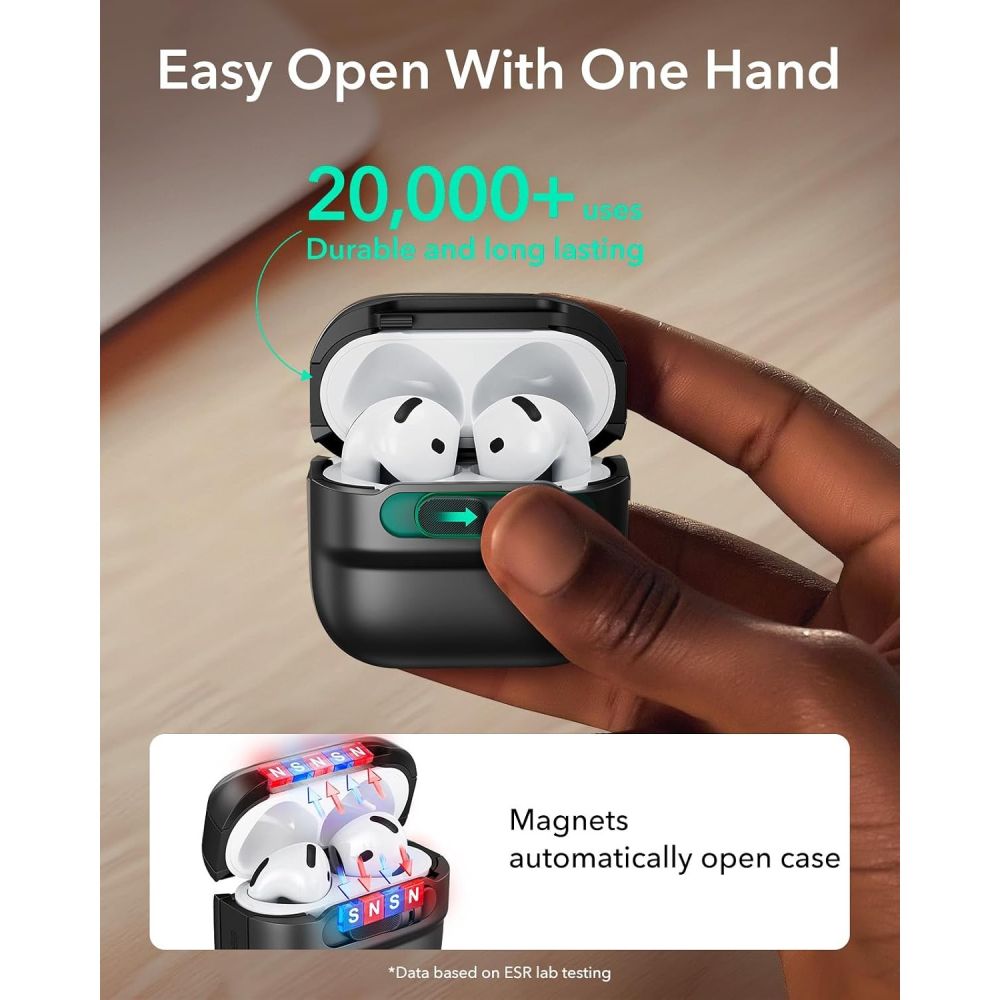 Dėklas ESR Pulse HaloLock MagSafe, skirtas AirPods 4 - juodas -- AirPods 4