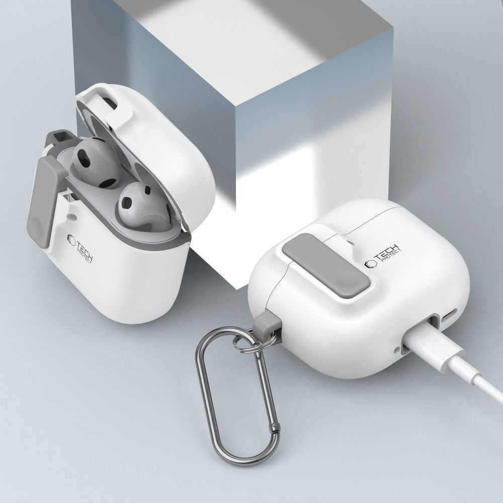 Tech-Protect Slim Hook dėklas AirPods 4 – baltas -- AirPods 4