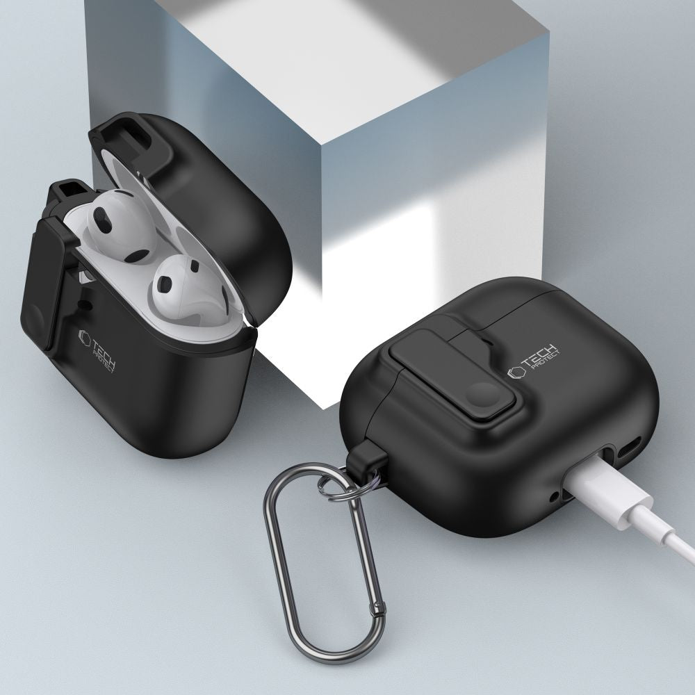 Tech-Protect Slim Hook dėklas AirPods 4 – juodas -- AirPods 4