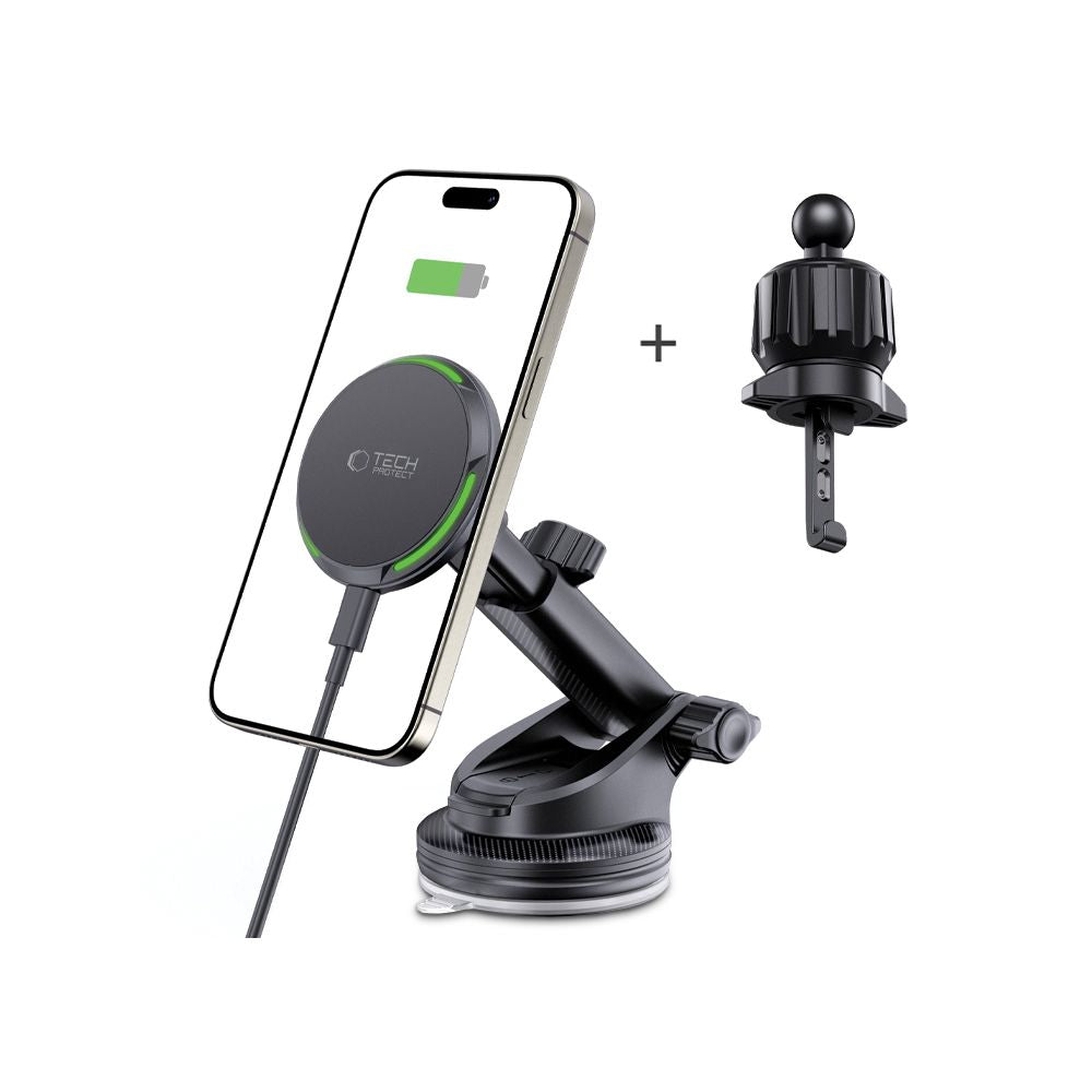 Tech-Protect automobilinis laikiklis su indukciniu įkrovikliu MM15W-V7 QI2 - juodas -- Cell phone holders