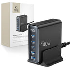 Tech-Protect DC140W-GAN 5-PORT PD140W/QC3.0 įkrovimo stotelė - juodas -- Cell phone chargers