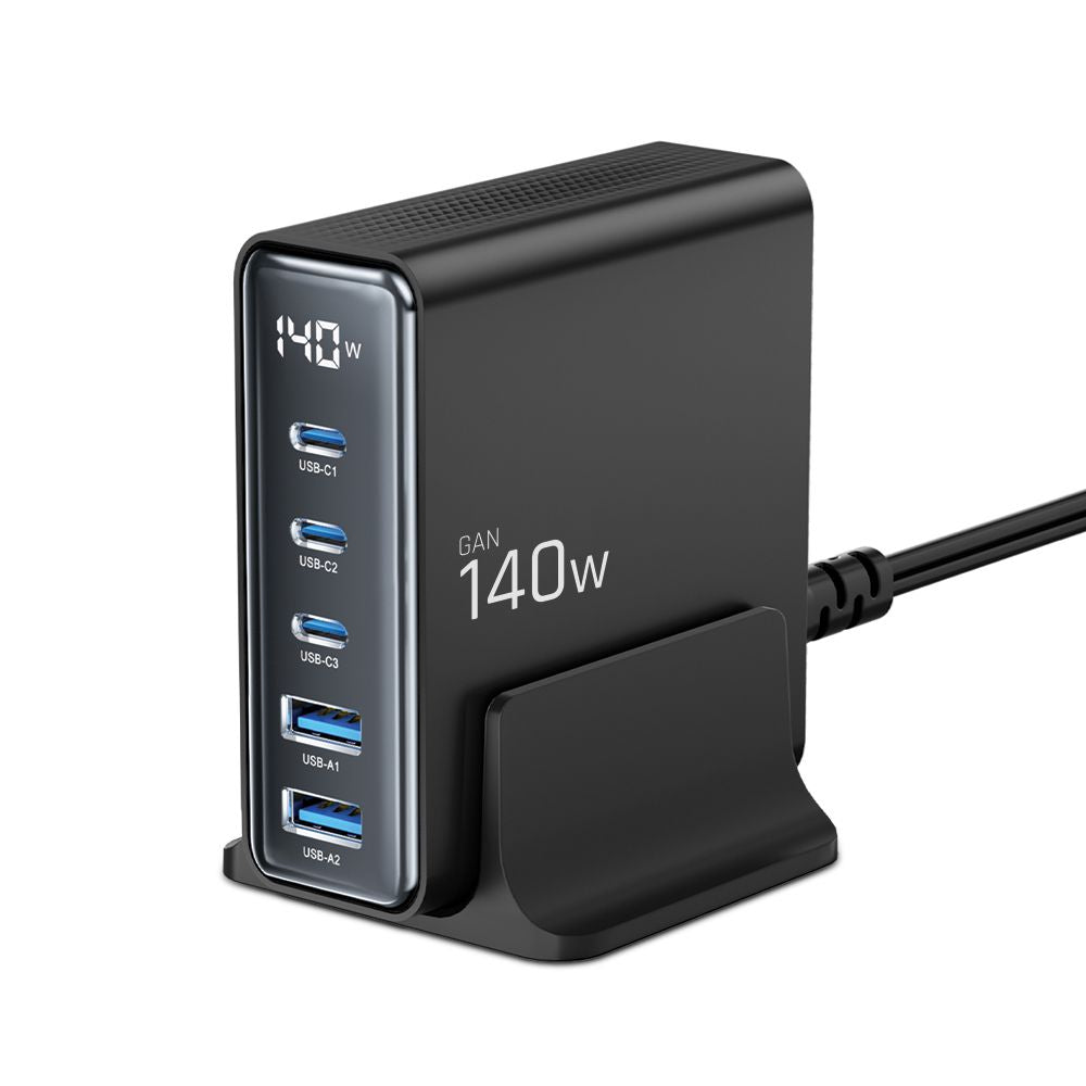 Tech-Protect DC140W-GAN 5-PORT PD140W/QC3.0 įkrovimo stotelė - juodas -- Cell phone chargers