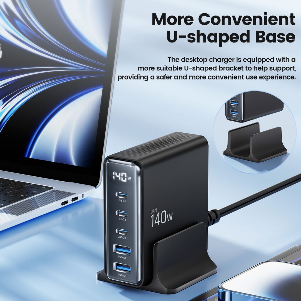 Tech-Protect DC140W-GAN 5-PORT PD140W/QC3.0 įkrovimo stotelė - juodas -- Cell phone chargers