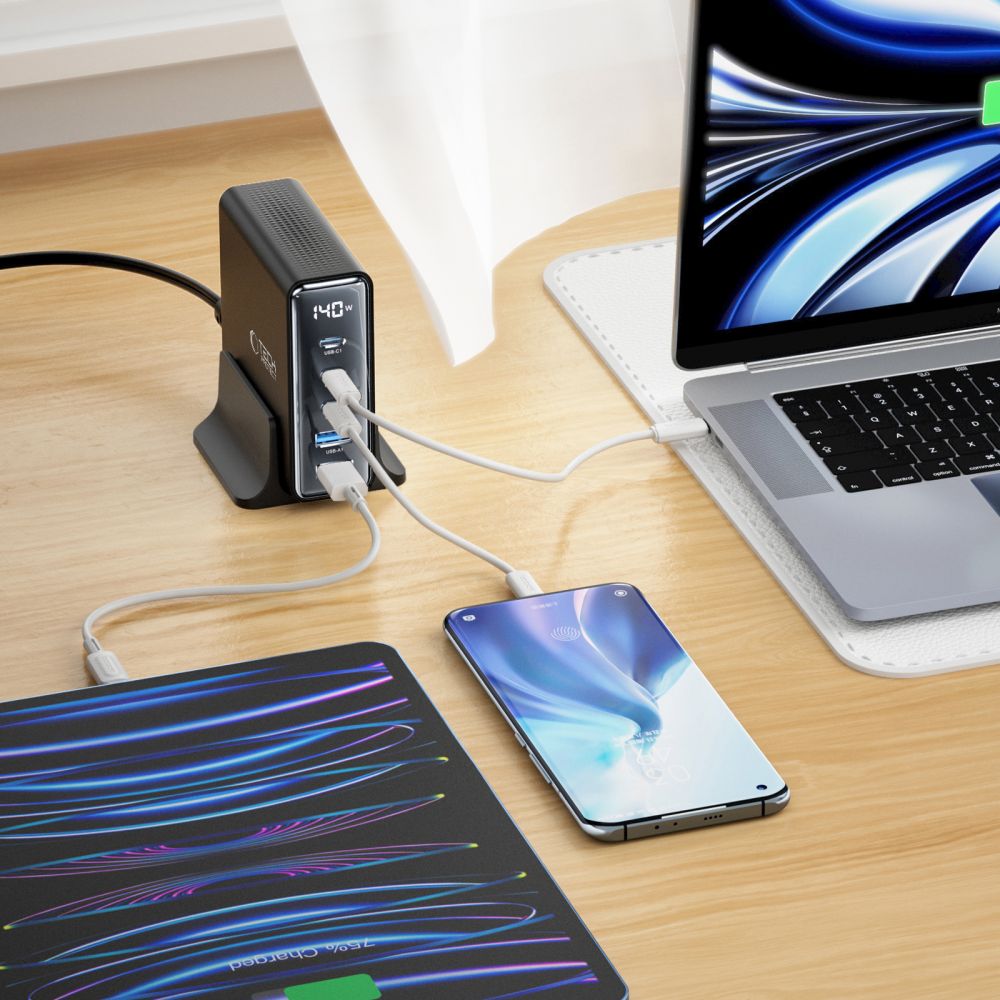 Tech-Protect DC140W-GAN 5-PORT PD140W/QC3.0 įkrovimo stotelė - juodas -- Cell phone chargers