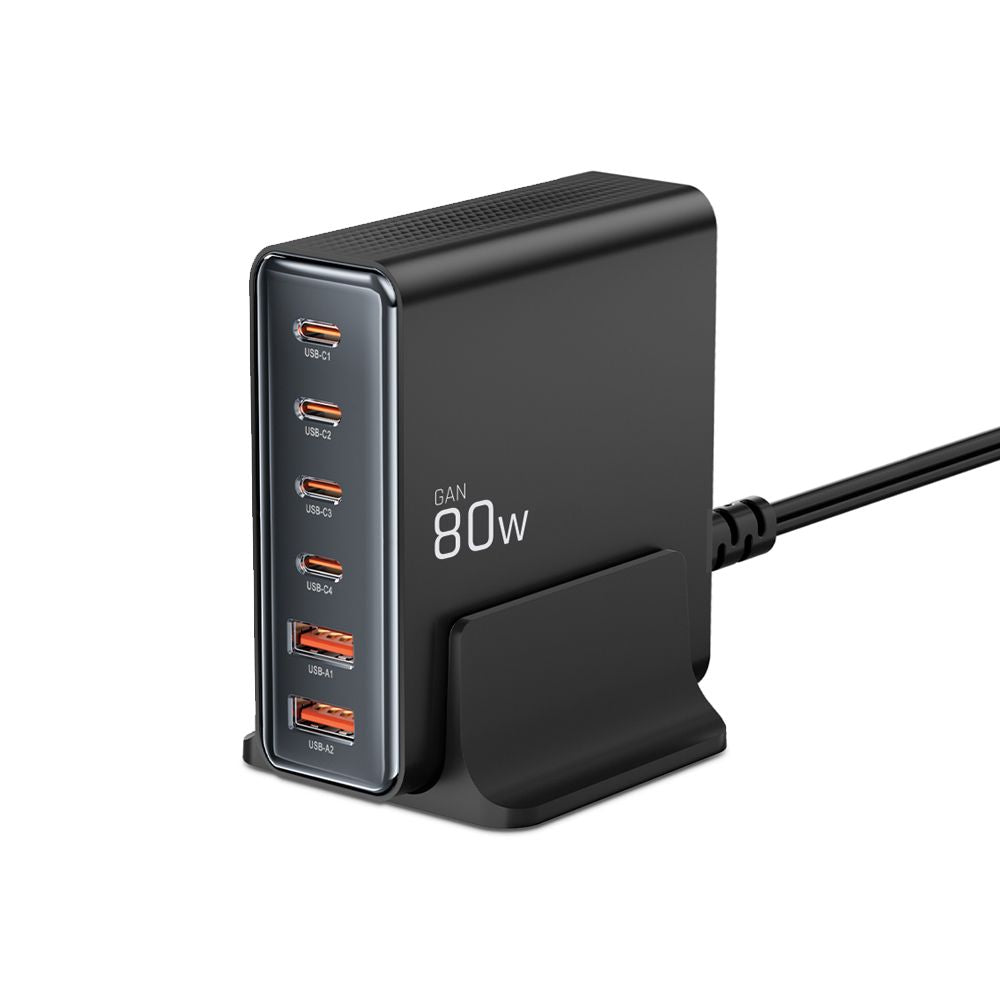 Tech-Protect DC80W-GAN 6-PORT PD80W/QC3.0 įkrovimo stotelė - juodas -- Cell phone chargers
