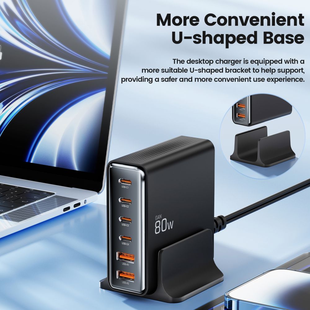 Tech-Protect DC80W-GAN 6-PORT PD80W/QC3.0 įkrovimo stotelė - juodas -- Cell phone chargers
