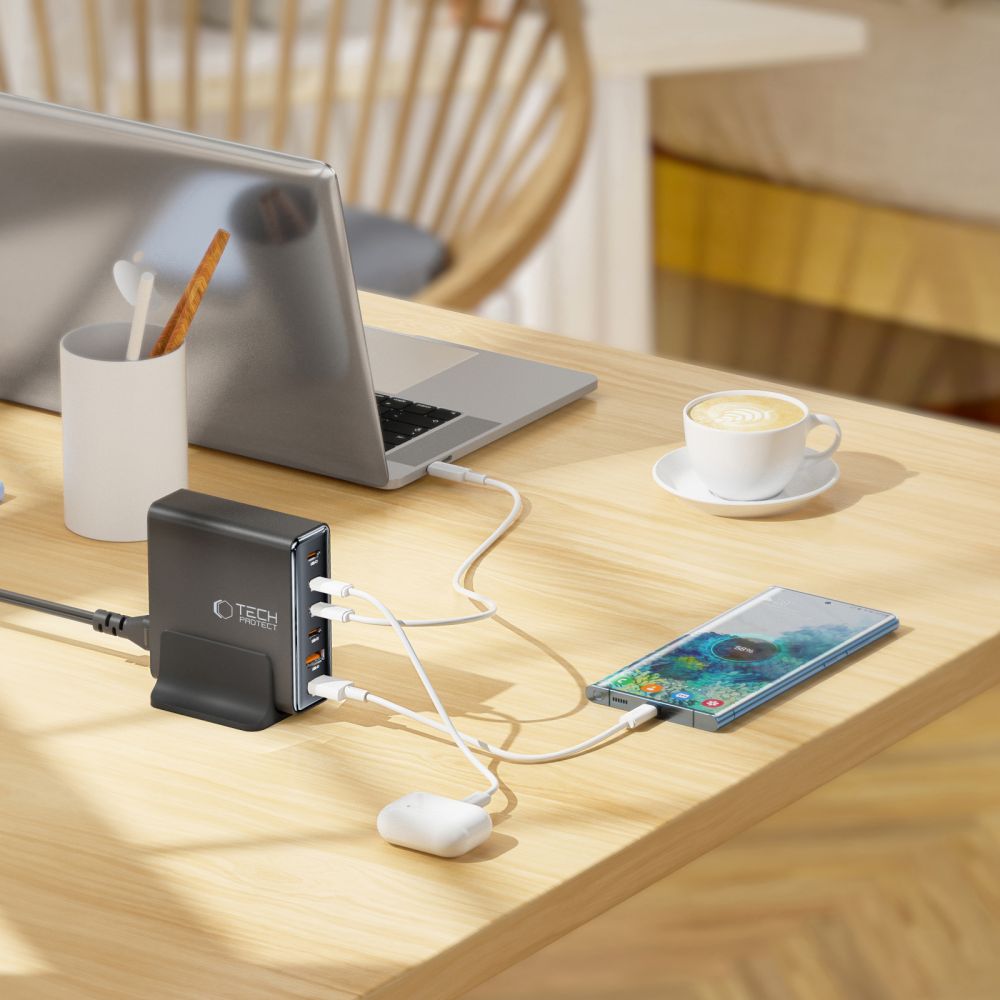 Tech-Protect DC80W-GAN 6-PORT PD80W/QC3.0 įkrovimo stotelė - juodas -- Cell phone chargers