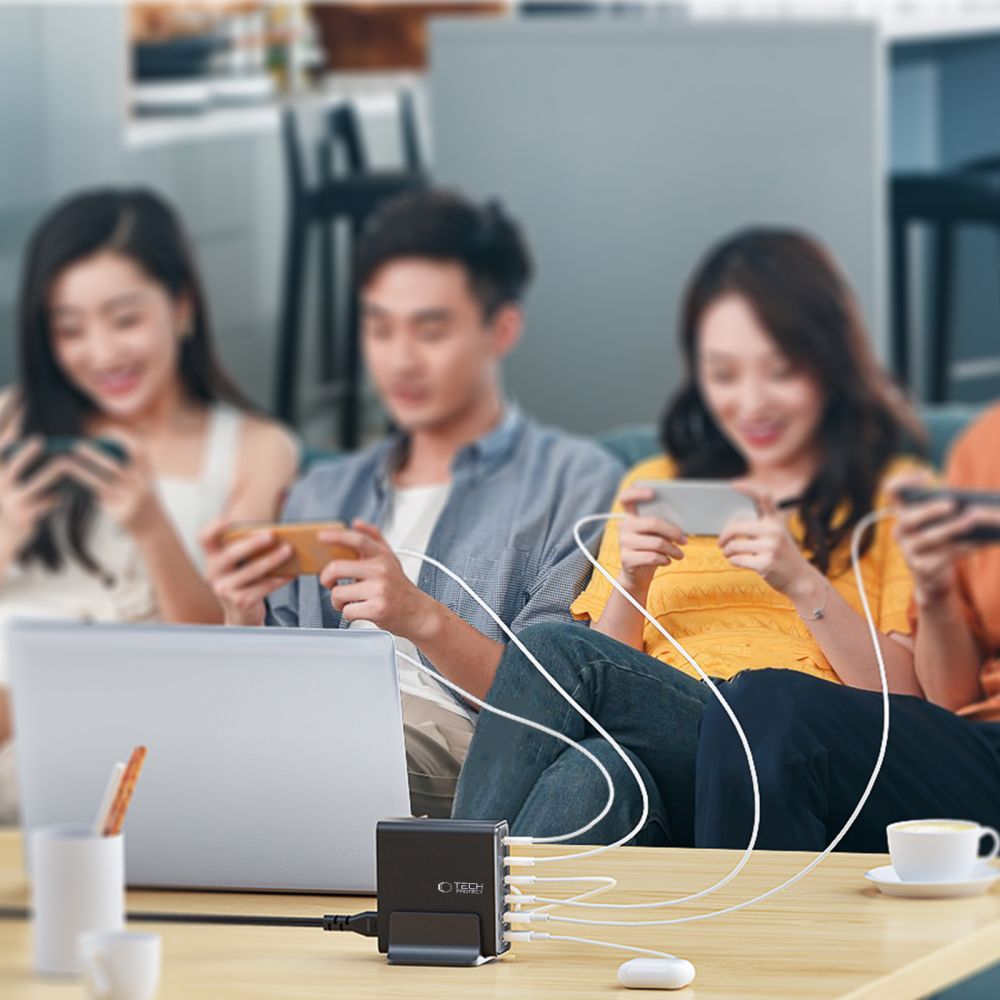 Tech-Protect DC80W-GAN 6-PORT PD80W/QC3.0 įkrovimo stotelė - juodas -- Cell phone chargers