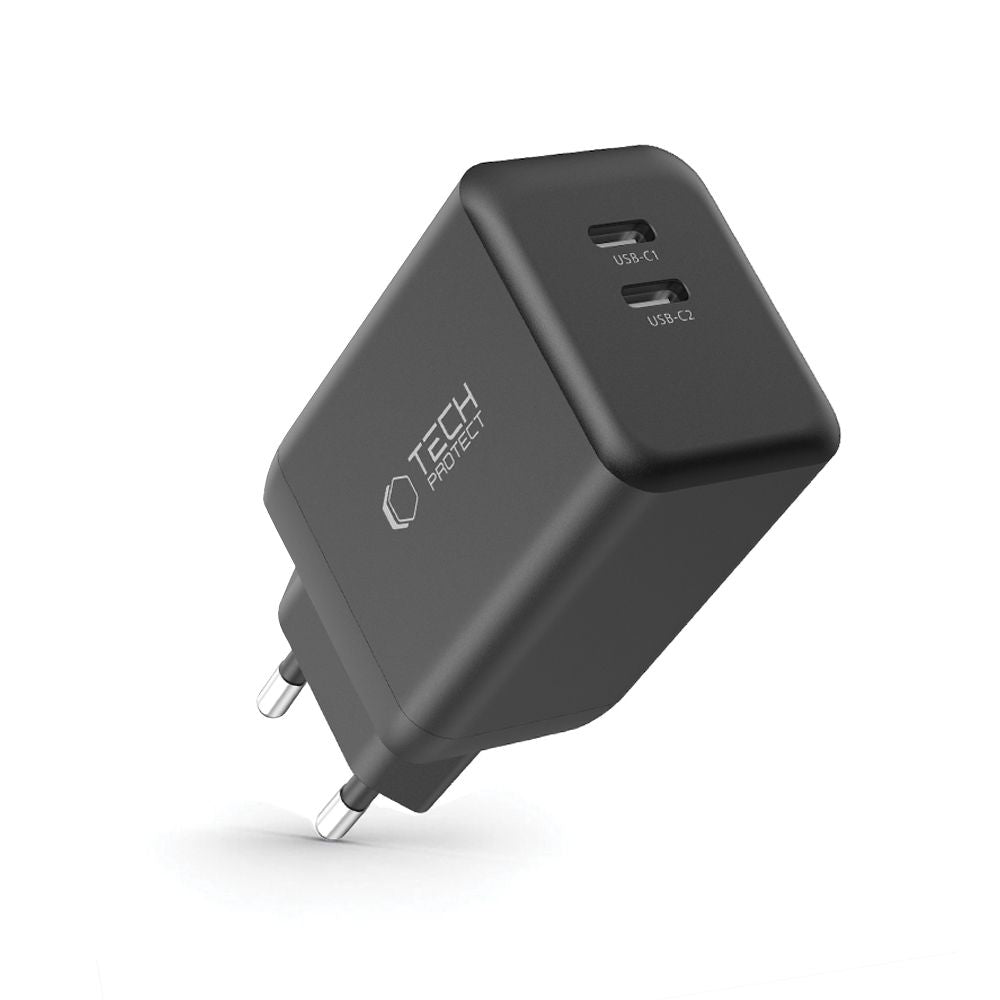 Tech-Protect NC45W-GAN 2-PORT PD45W sieninis įkroviklis - juodas -- Cell phone chargers