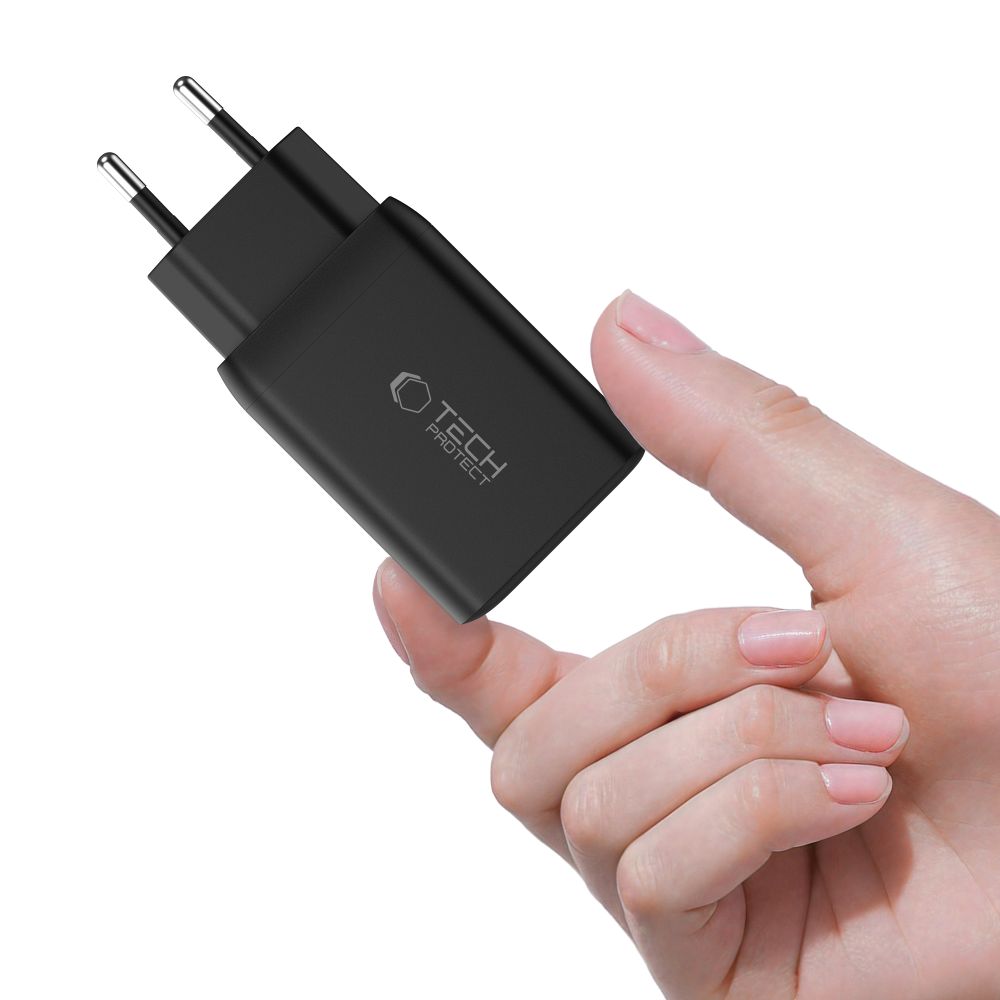 Tech-Protect NC45W-GAN 2-PORT PD45W sieninis įkroviklis - juodas -- Cell phone chargers