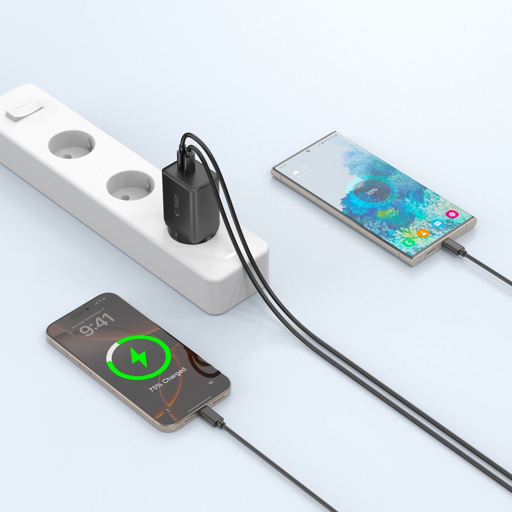 Tech-Protect NC45W-GAN 2-PORT PD45W sieninis įkroviklis - juodas -- Cell phone chargers