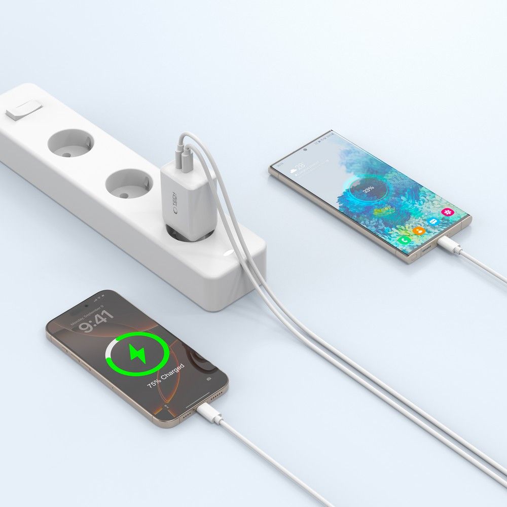 Tech-Protect NC45W-GAN 2-PORT PD45W įkroviklis - baltas -- Cell phone chargers