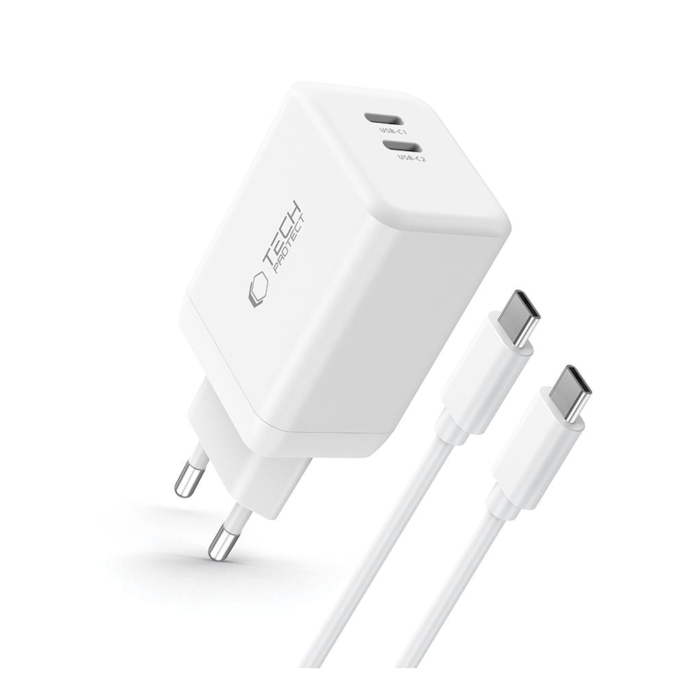 Tech-Protect NC45W-GAN 2-PORT PD45W įkroviklis + TYPE-C laidas - baltas -- Cell phone chargers