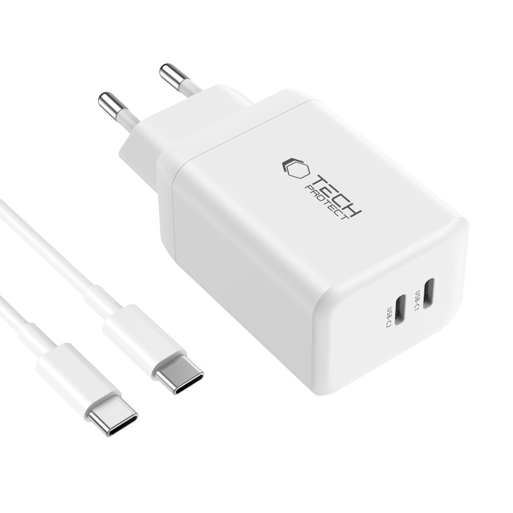 Tech-Protect NC45W-GAN 2-PORT PD45W įkroviklis + TYPE-C laidas - baltas -- Cell phone chargers