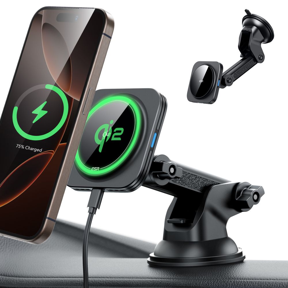 ESR Halolock magnetinis MagSafe QI2 15W automobilinis laikiklis - juodas -- Cell phone holders
