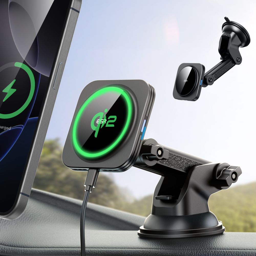 ESR Halolock magnetinis MagSafe QI2 15W automobilinis laikiklis - juodas -- Cell phone holders