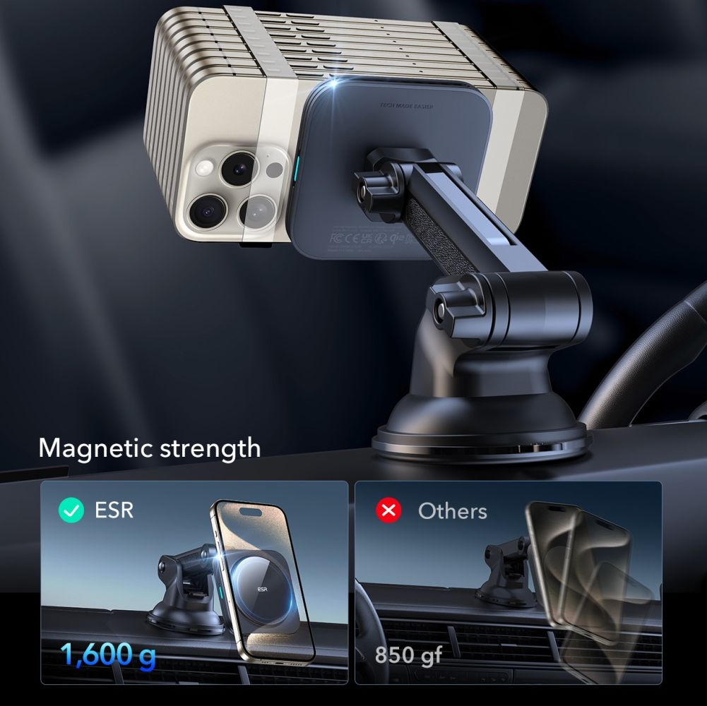 ESR Halolock magnetinis MagSafe QI2 15W automobilinis laikiklis - juodas -- Cell phone holders