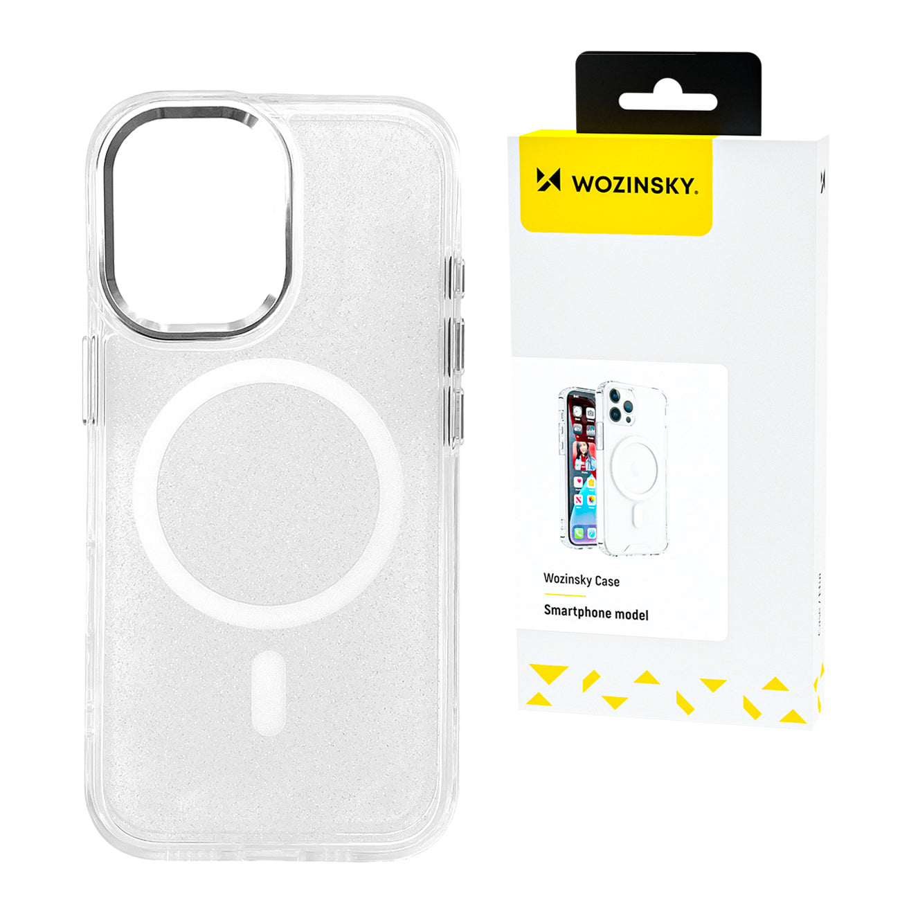 Wozinsky Glitter MagSafe dėklas Galaxy S25+ – skaidrus