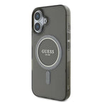 Guess MagSafe dėklas iPhone 16 – juodas, IML Glitter Circle