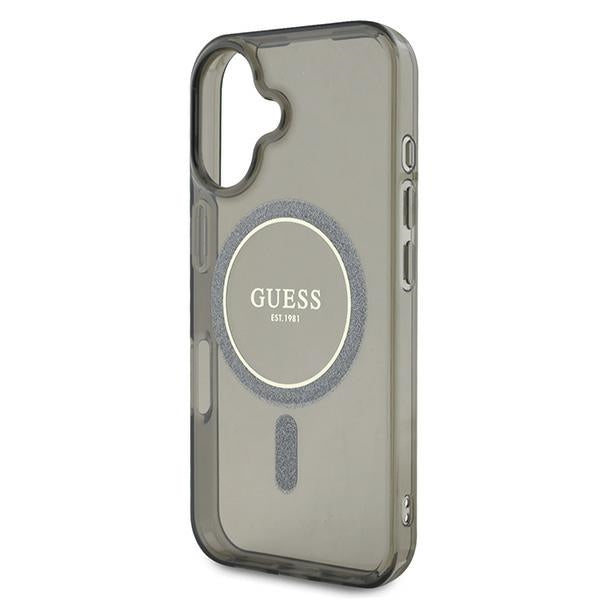 Guess MagSafe dėklas iPhone 16 – juodas, IML Glitter Circle
