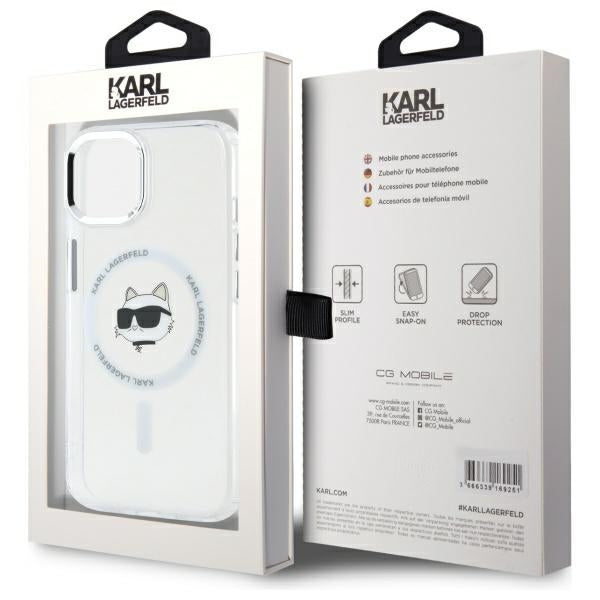 Karl Lagerfeld MagSafe dėklas iPhone 15 – baltas