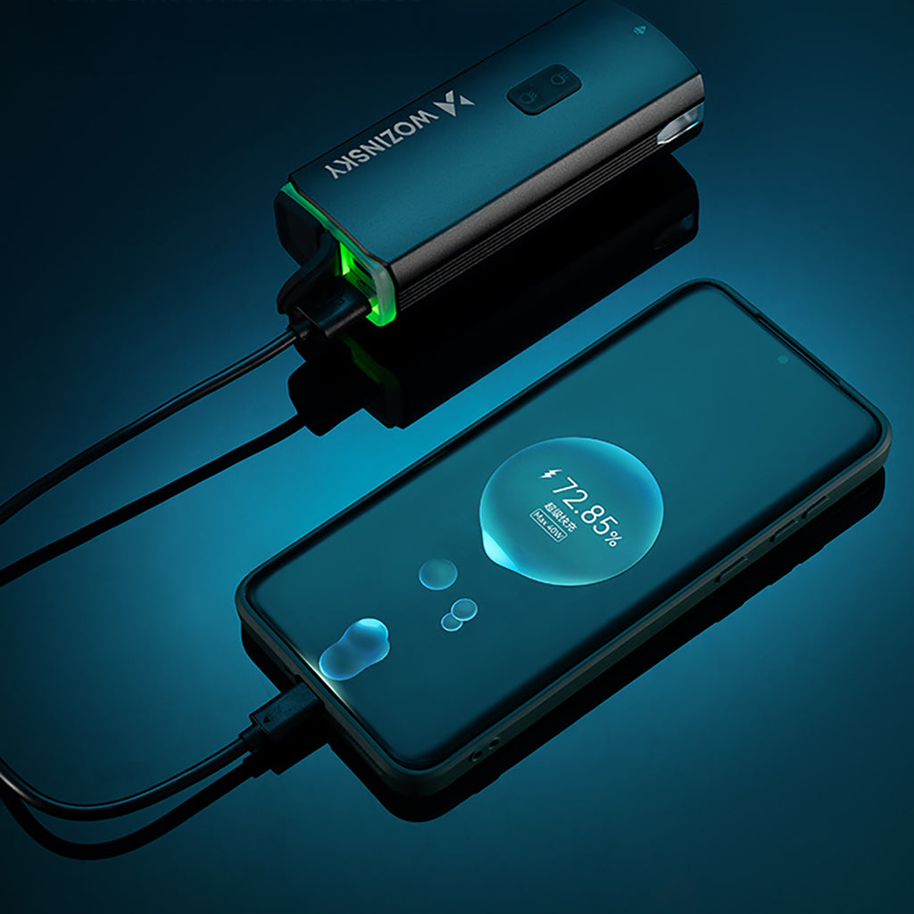 Wozinsky priekinė dviračio lempa + USB-C kabelis (3000 lm) - juoda -- Bicycle Lights