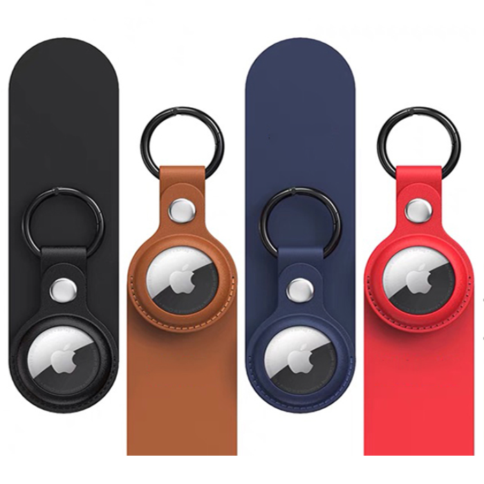 Apple AirTag PU odinis dėklas - juodas, rudas, raudonas, mėlynas - 4 vnt
