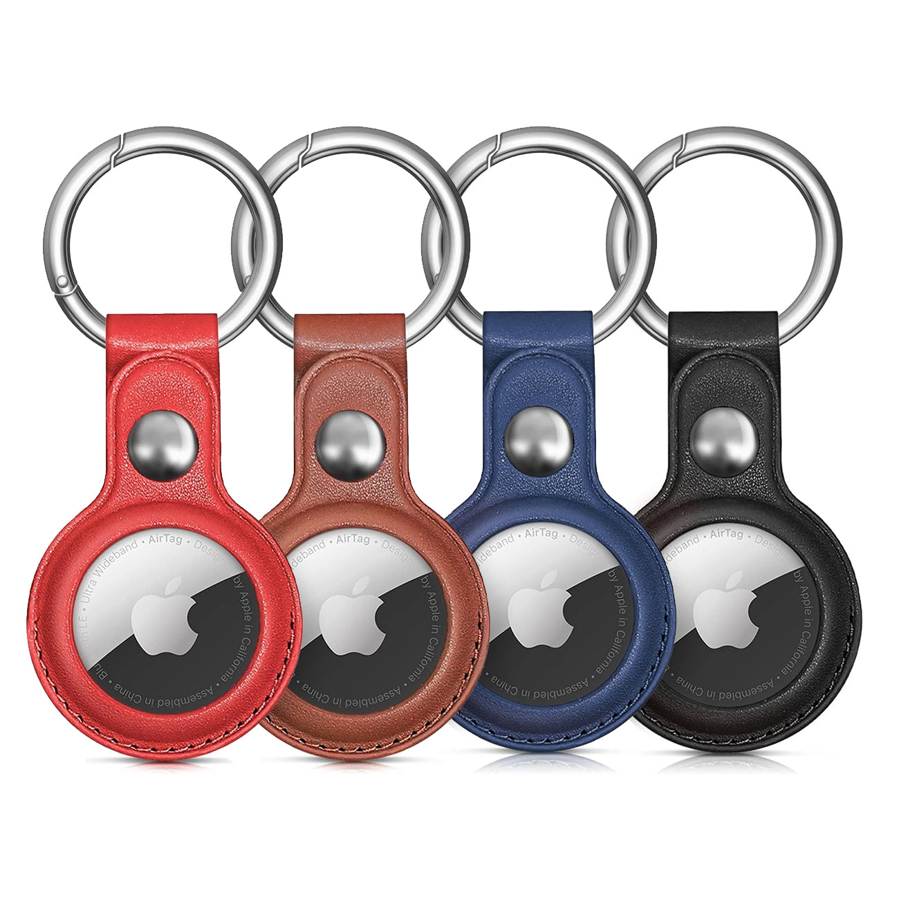 Apple AirTag PU odinis dėklas - juodas, rudas, raudonas, mėlynas - 4 vnt