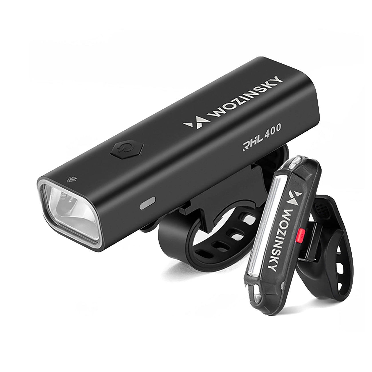 Wozinsky WSBLB2 priekinė (400 lm) ir galinė USB-C dviračio lempos rinkinys - juodas -- Bicycle Lights