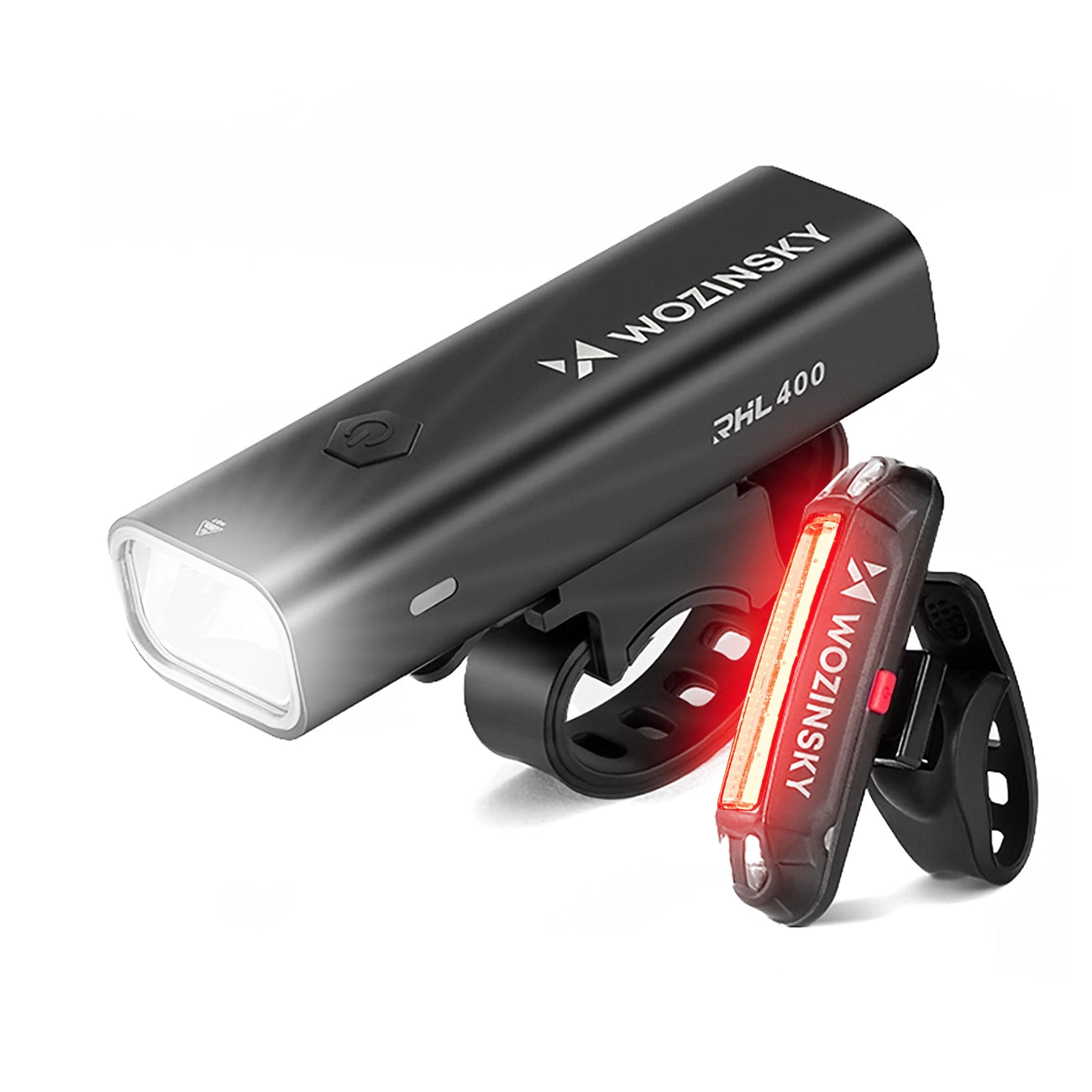 Wozinsky WSBLB2 priekinė (400 lm) ir galinė USB-C dviračio lempos rinkinys - juodas -- Bicycle Lights