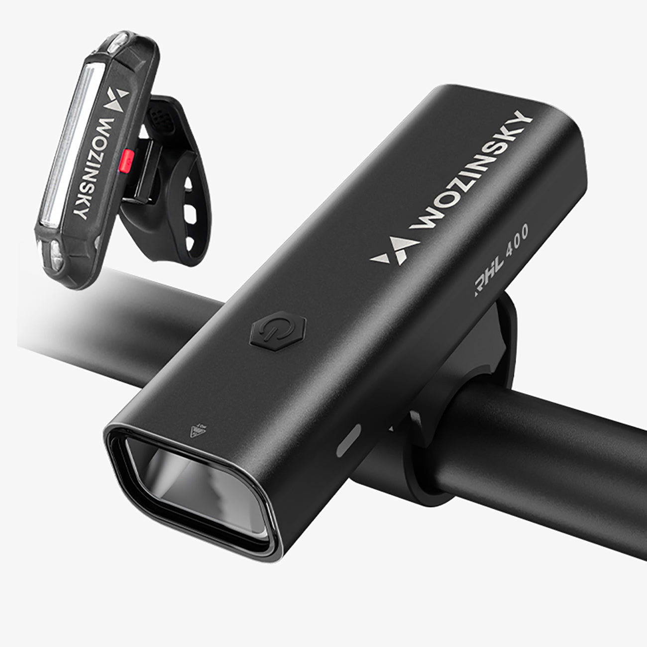 Wozinsky WSBLB2 priekinė (400 lm) ir galinė USB-C dviračio lempos rinkinys - juodas -- Bicycle Lights