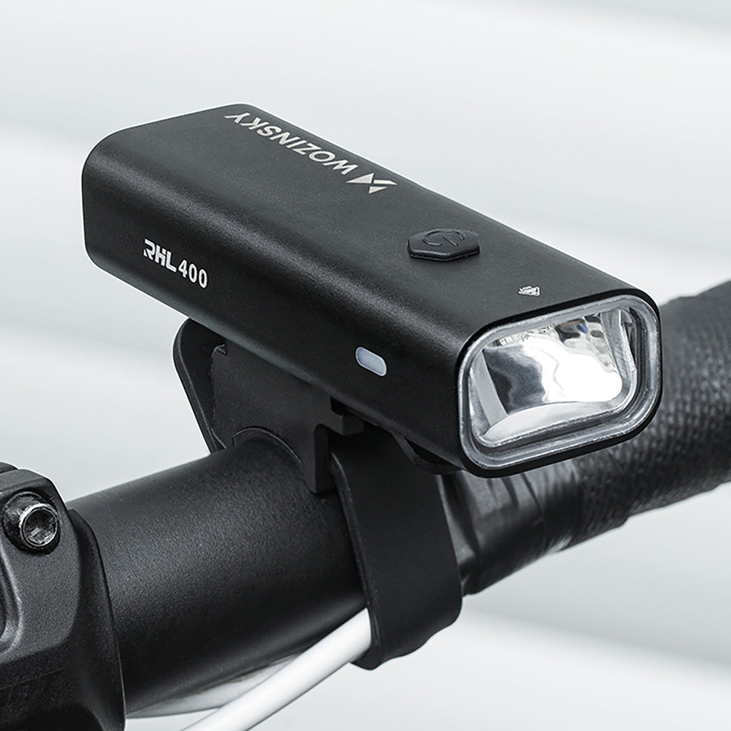 Wozinsky WSBLB2 priekinė (400 lm) ir galinė USB-C dviračio lempos rinkinys - juodas -- Bicycle Lights