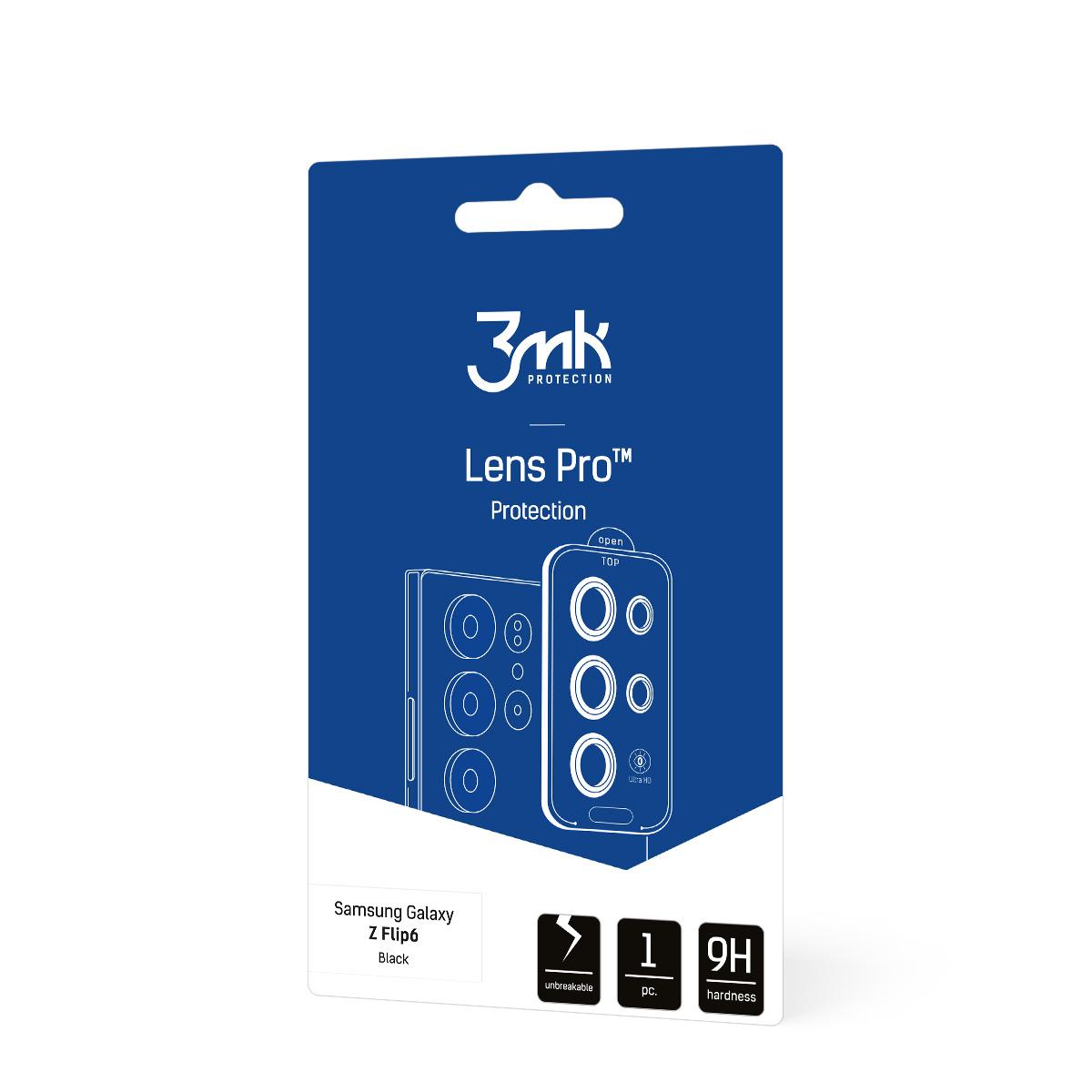Grūdintas stiklas fotoaparato objektyvui 3mk Lens Protection Pro Black, skirtas Samsung Galaxy Z Flip 6